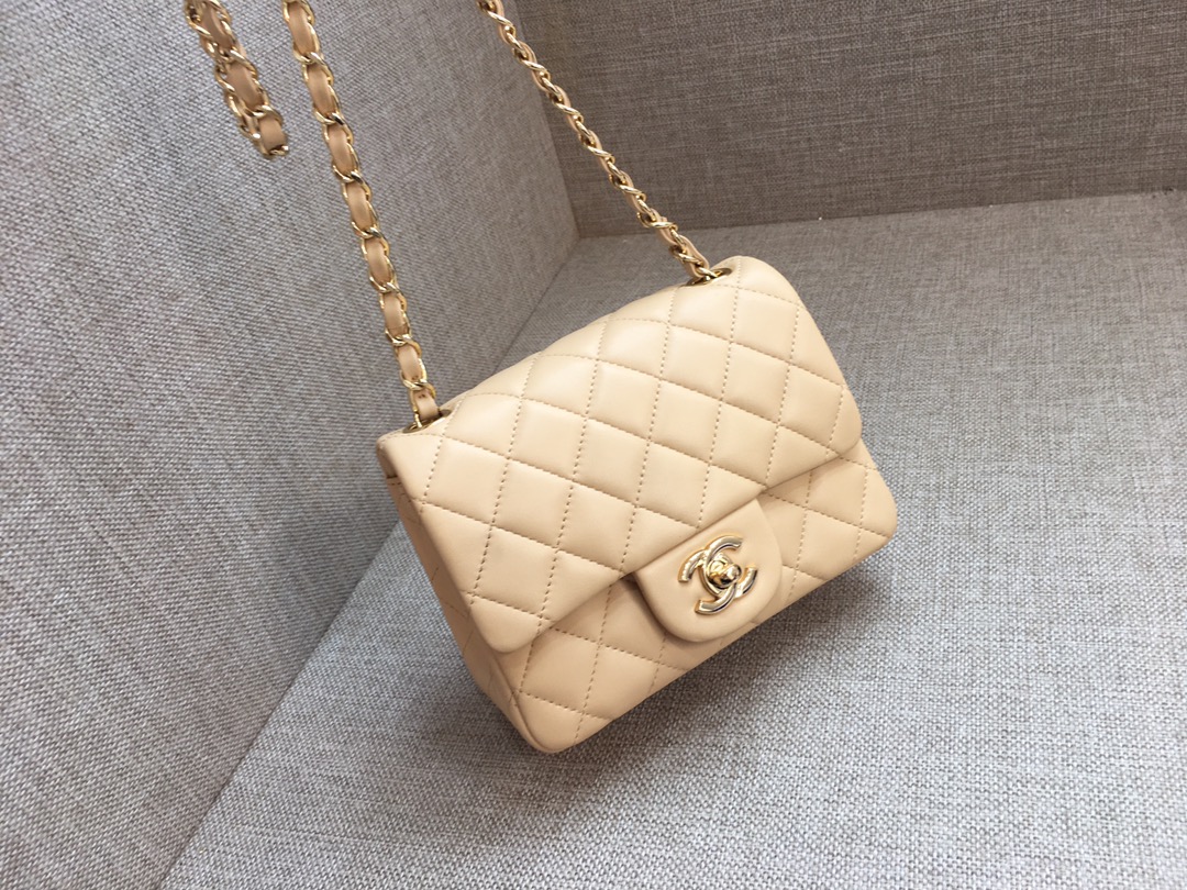 Mini Classic Flap Lambskin Bag A01115 Light Yellow/Gold